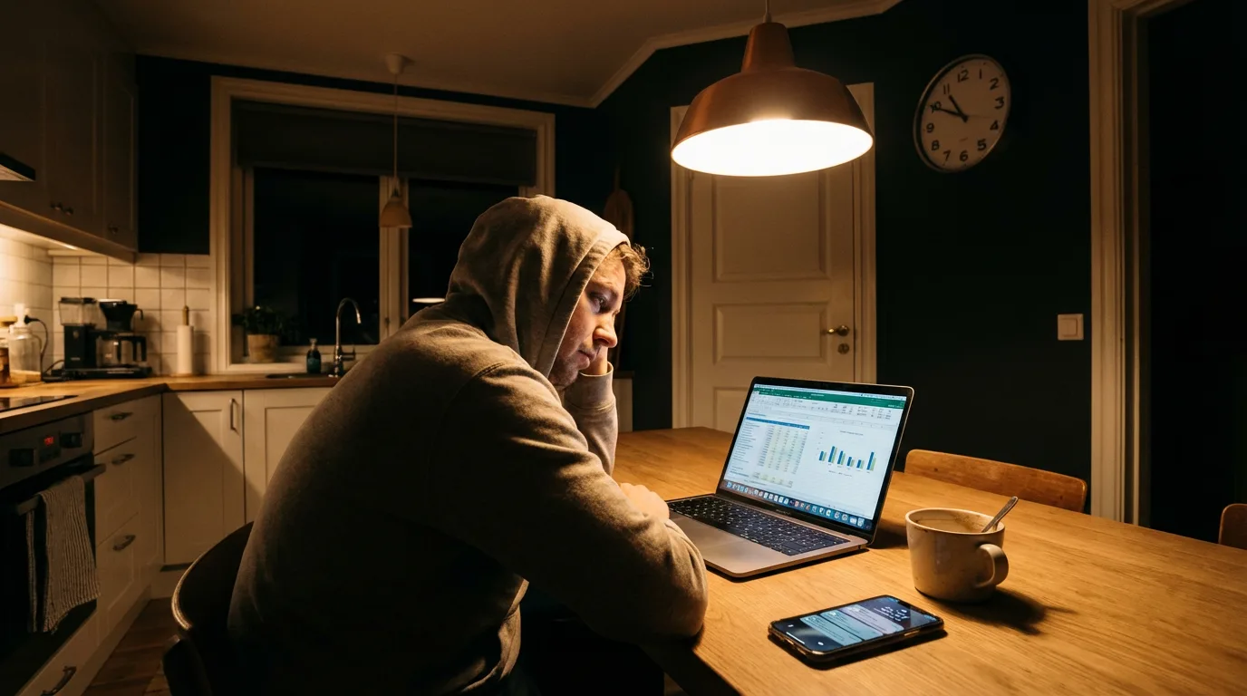 Coach reviewing client check-ins late at night